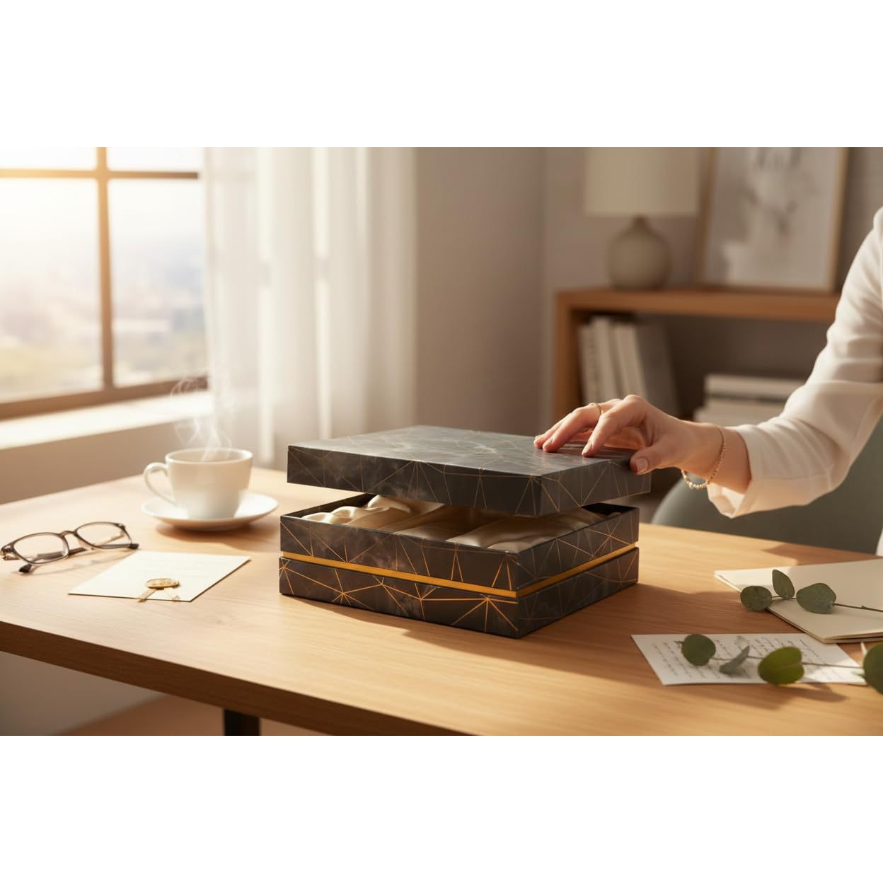 Rigid Square Gift Box with Marble Effect Design, Stylish Packaging